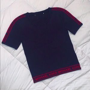 Michael Kors Navy Logo Tape Stretch CropTop